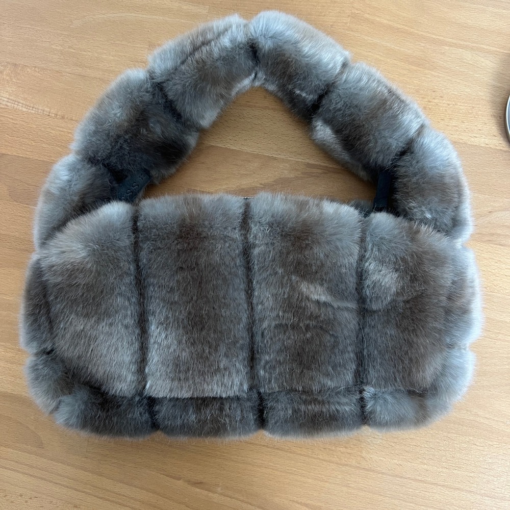 Marei 1998 Gray Vegan Luxury Faux Fur Shoulder Bag 90s Y2k Style - Picture 3 of 10